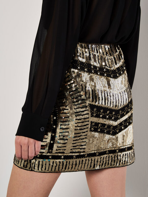 Sequin A-Line Mini Skirt, Yellow, large
