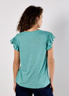 Soft Slub Ruffle Sleeve T-Shirt, Blue, large