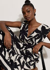Floral Silhouette Tiered Midi Dress, Black, large