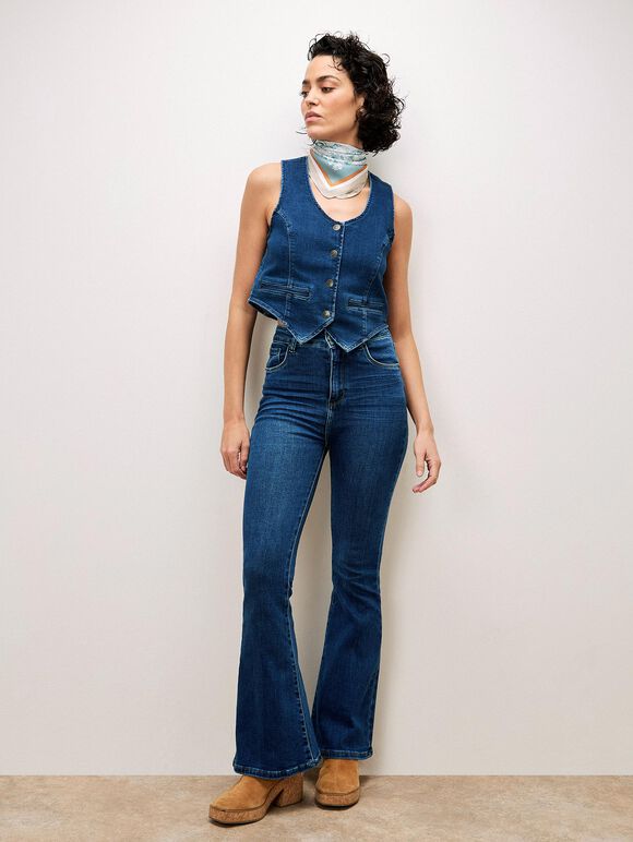 Lola Dark Wash Flare Jeans, Blue, large