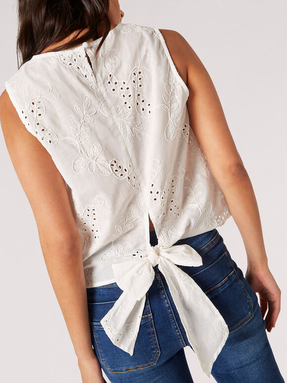 Tropical Embroidered Tank Top, White, large