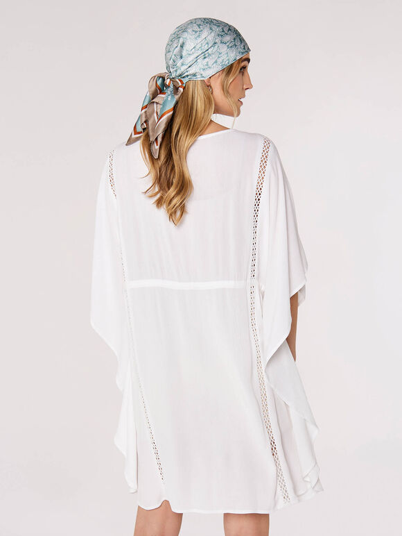 Kimono mit Häkelbesatz, Creme, groß