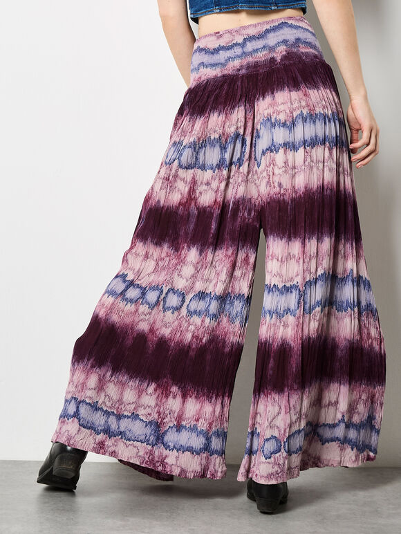 Tie Dye Stripe Crinkle Palazzo Trousers, Purple, large