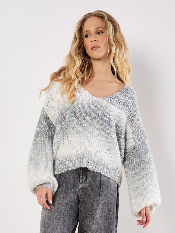Tinsel Knit Ombre Jumper, Grey, large