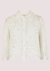 Geometric Cotton Crochet Shirt, White, large