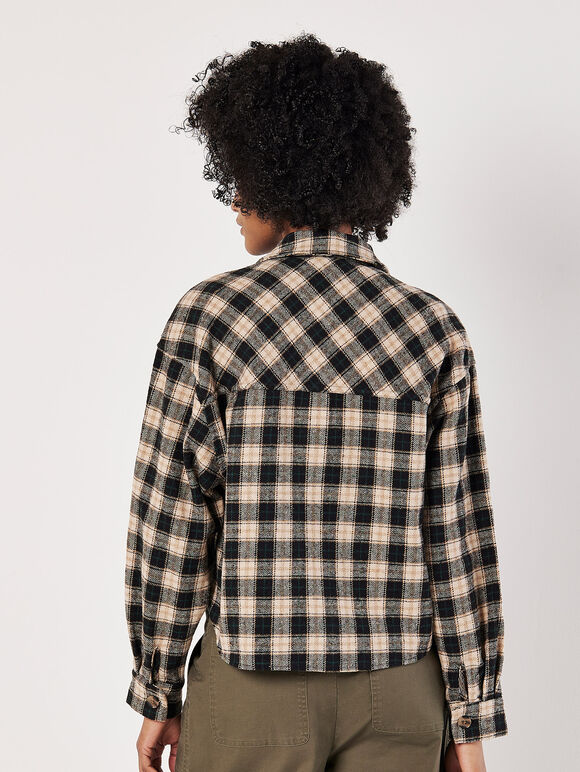 Cropped Check Shacket, Black, large