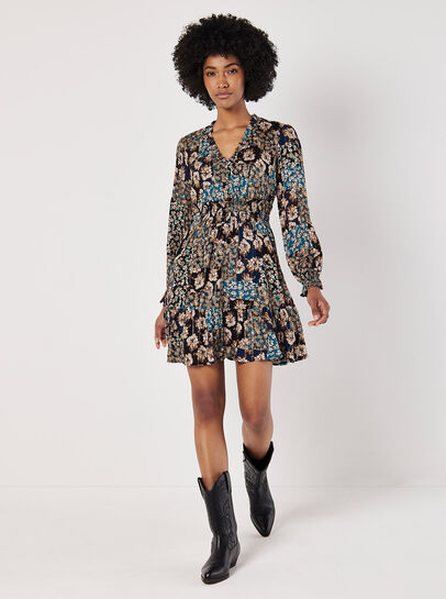 Patchwork Floral Shimmer Mini Dress