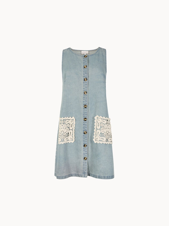 Denim Shift Mini Dress, Blue, large