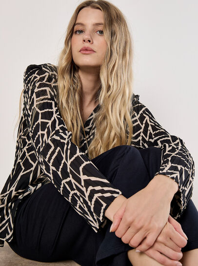 Geo Print Sheer Plisse Shirt