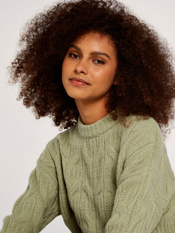 Cable Knit Jumper, Green, large