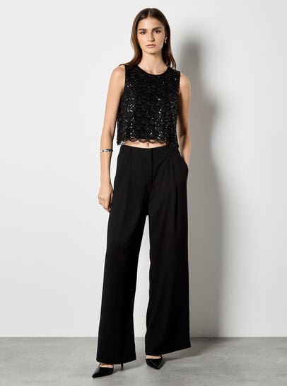 Scallop Sequin Crop Top