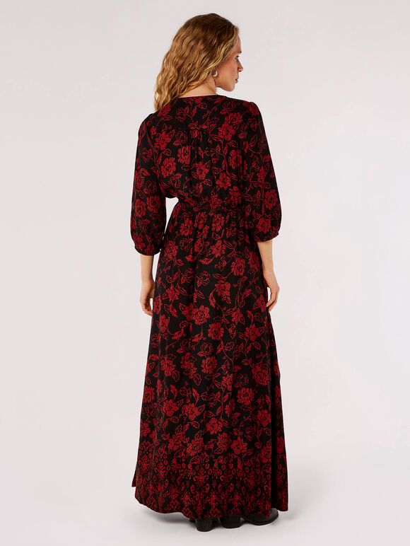 Floral Print Wrap Maxi Dress
, Rust, large