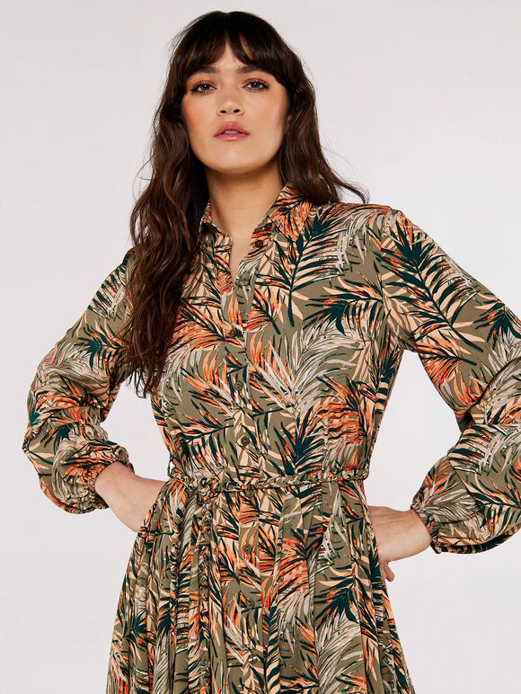 Tropical  Shirt Mini Dress, Khaki, large