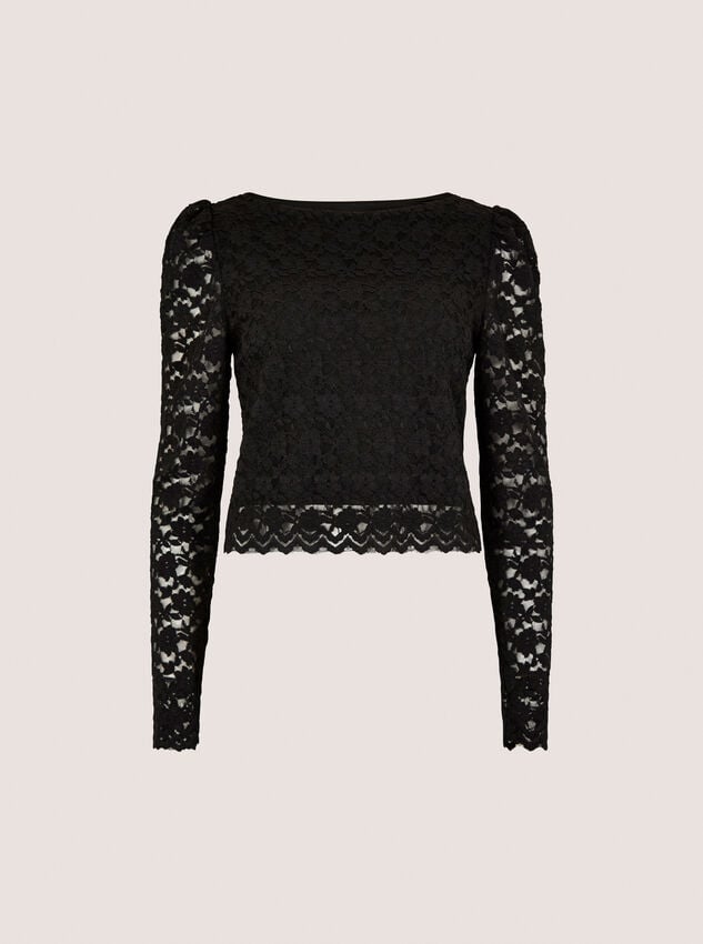 Floral Leaf Lace Top, Black, large