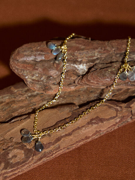 Gold Tone Beaded Stone Necklace