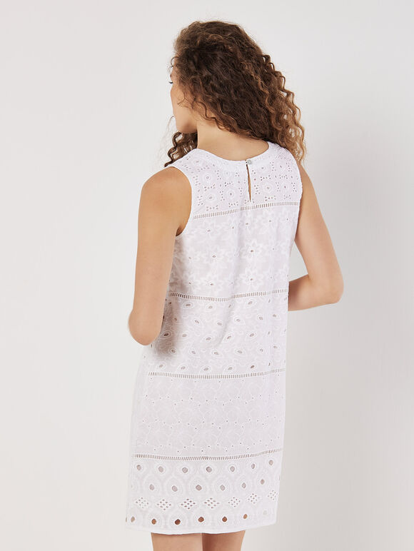 Cotton Broderie Shift Mini Dress, White, large