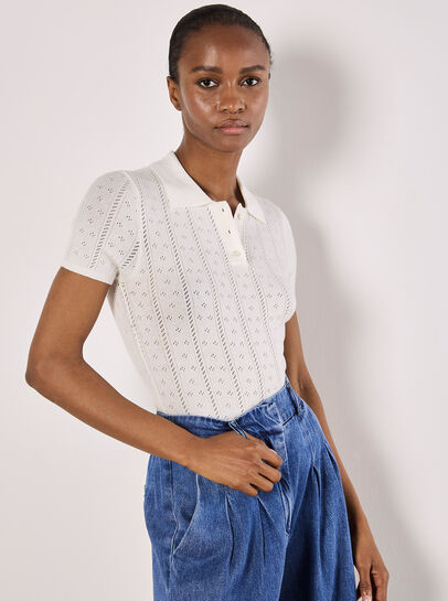 Pointelle Knit Polo T-Shirt