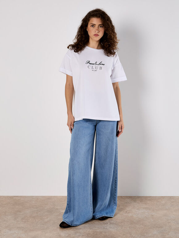 Peace And Love Club T-Shirt, White, large
