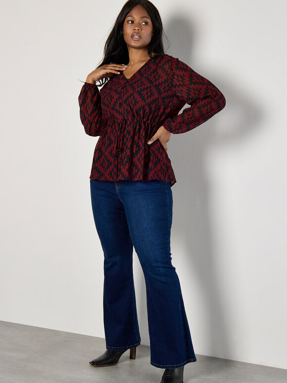 Curve Geo Print Chiffon Blouse, Burgundy, large
