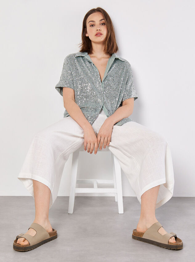 Sequin Embellished Relaxed Shirt, Mint, large