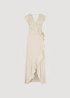 Ruffle Wrap Linen Blend Midi Dress, Cream, large