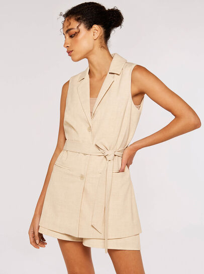 Sleeveless Tie Waist Blazer