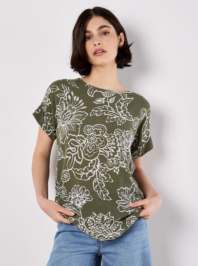 Sarasa Floral Button Back T-Shirt