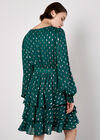 Gold Foil Spot Tiered Mini Dress, Green, large