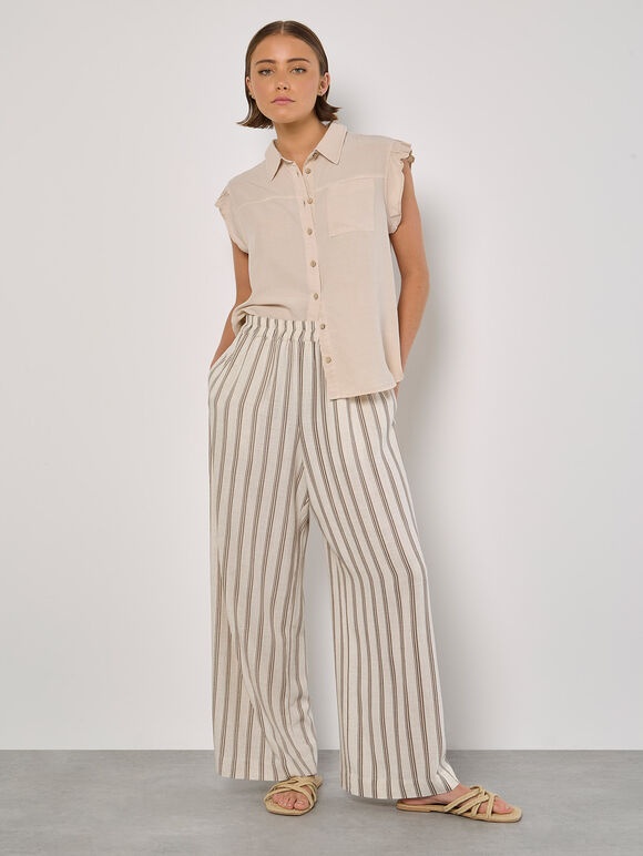 Stripe Wide Leg Trousers, Stone, large