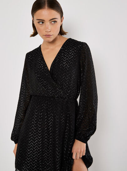 Chevron Shimmer Wrap Mini Dress