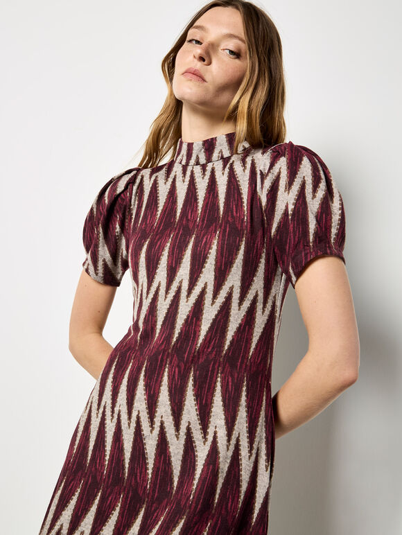Chevron Knit Mini Dress, Burgundy, large