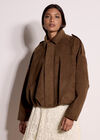 Suede Bubble Hem Batwing Jacket, Brown, large