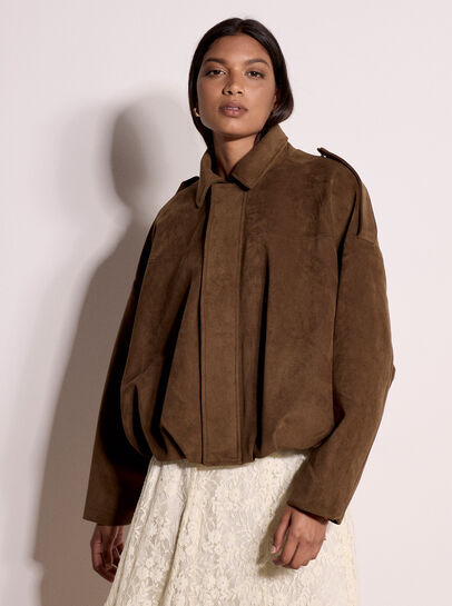 Suede Bubble Hem Batwing Jacket