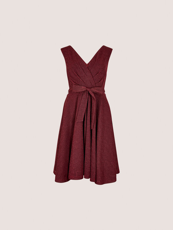 Metallic Pleat Skater Mini Dress, Burgundy, large