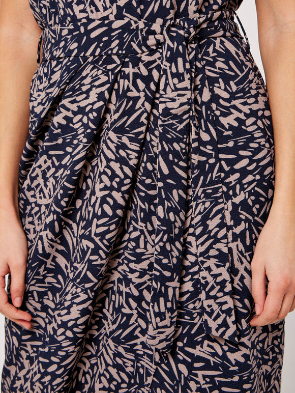 Abstract Print Crepe Wrap Dress, Navy, large