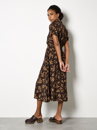Textured Leaf Shirt Midi Dress