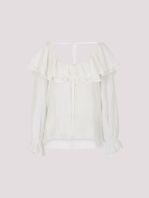 Ruffle Collar Blouse, White, large