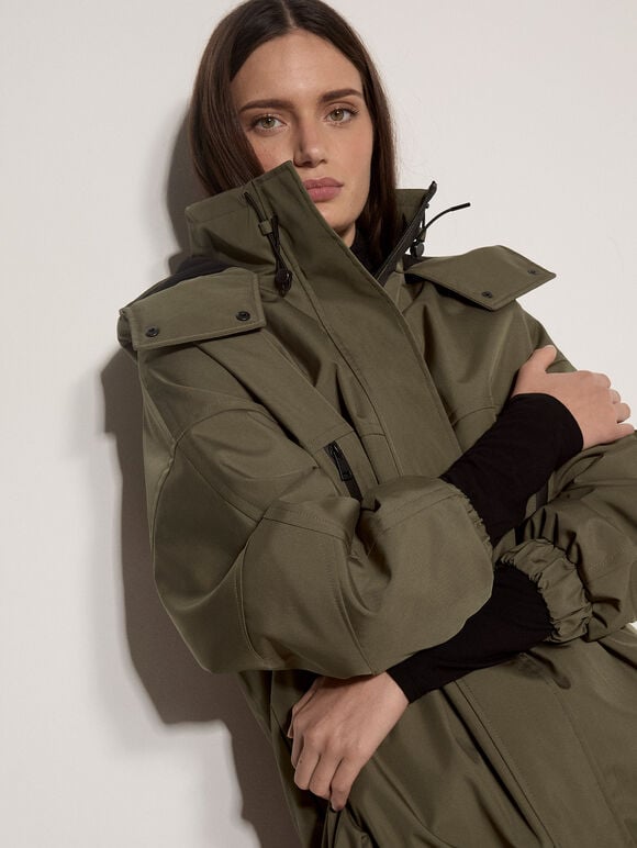 Technical Parka Jacket, Khaki, large