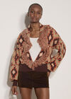 Soft Boho Geo Fringe Cardigan, Brown, large