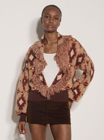 Soft Boho Geo Fringe Cardigan