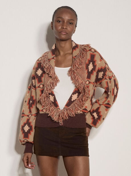 Soft Boho Geo Fringe Cardigan