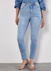 Slim Fit Rhinestone Pearl Jeans, Blue, large