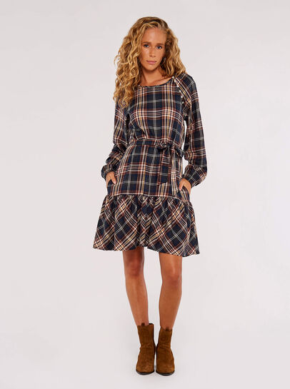 Check Print Ruffle Mini Dress