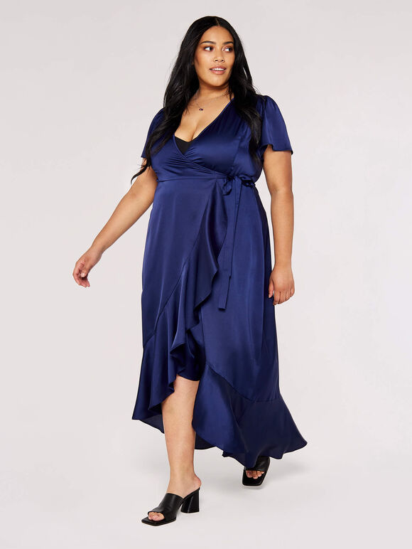 Curve Ruffle Wrap Maxi Dress, Navy, large