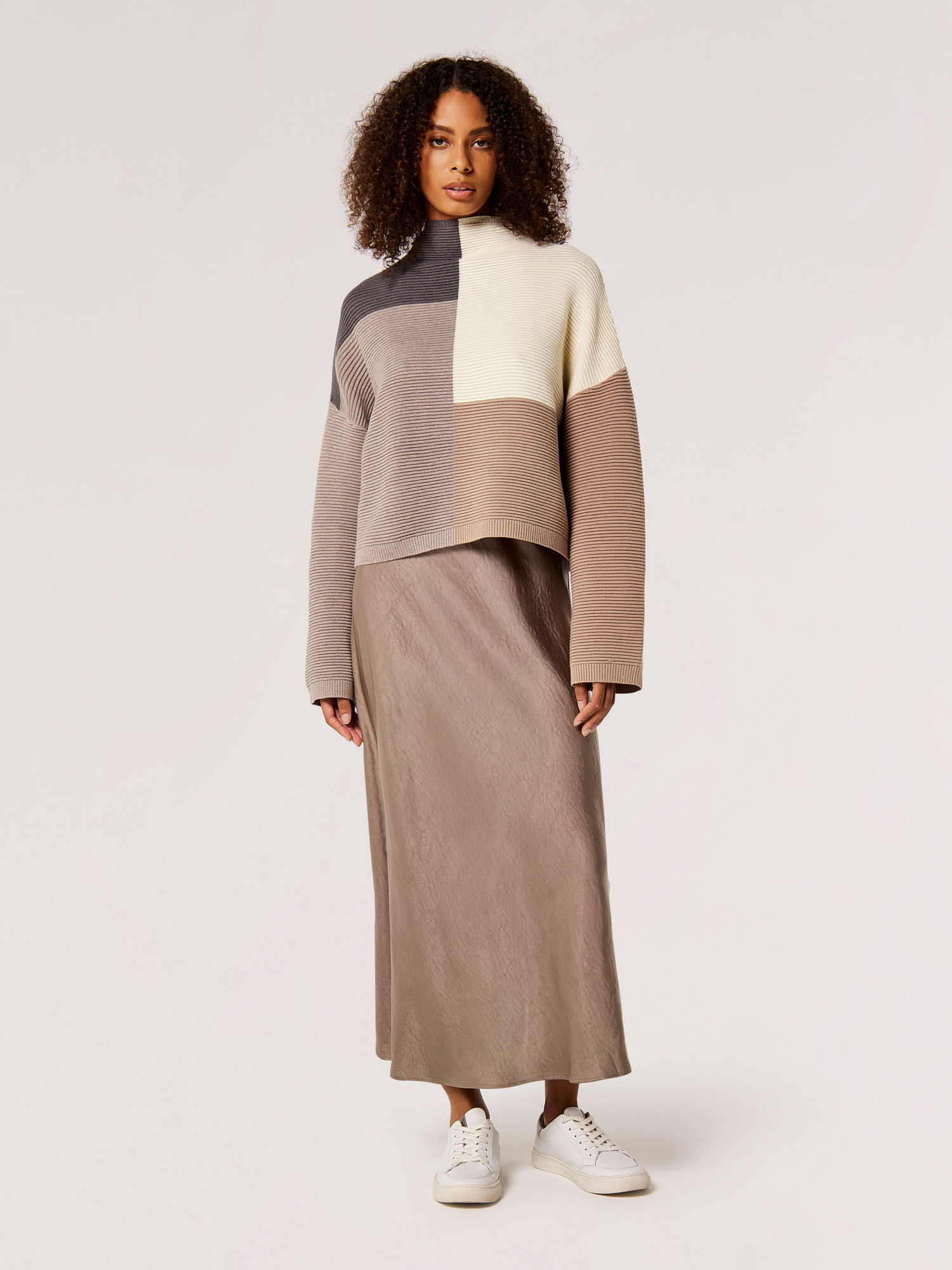Satin midi skirt grey cheap