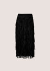 Fringe Trim Tiered Midi Skirt, Black, large