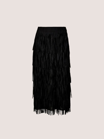 Fringe Trim Tiered Midi Skirt
