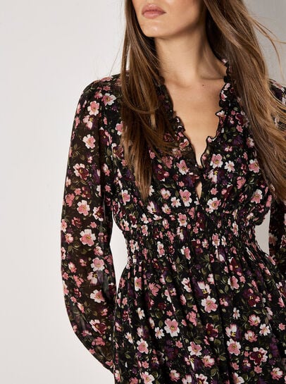 Floral Ruffle Chiffon Mini Dress