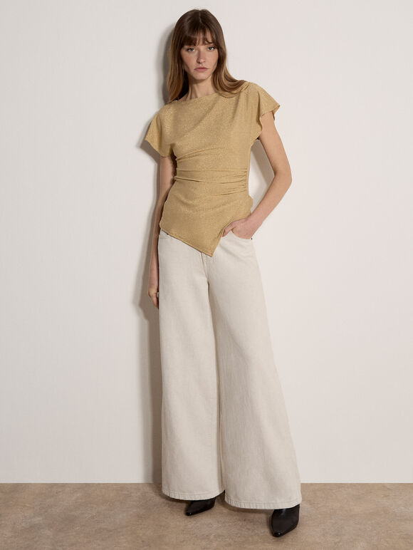Sparkle Side Ruched Jersey Top, Yellow, large