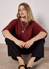 Soft-Touch Batwing Waffle Knit Top, Burgundy, large